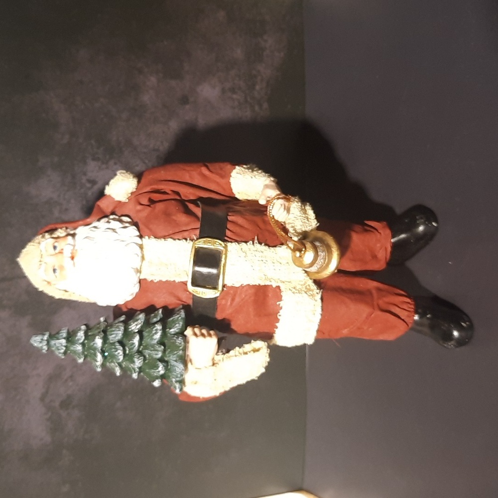 Windsor Collection Fabric Mache Santa Claus Figurine with Tree and Bell